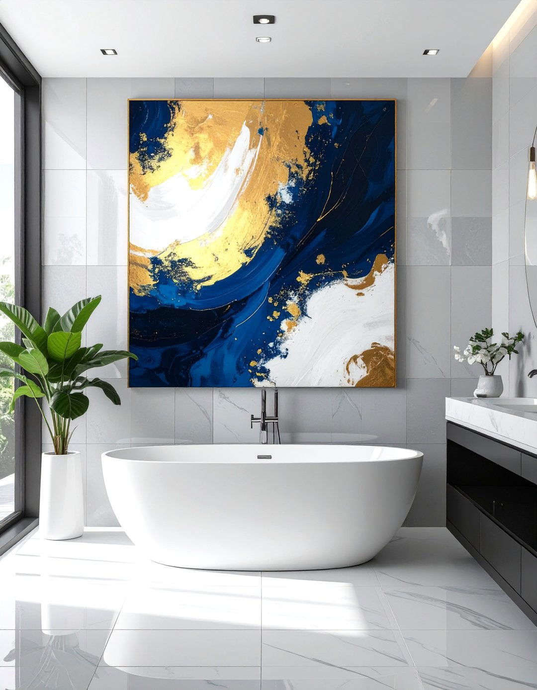 Abstract Canvas Bathroom Art - 25 Bathroom Art Ideas to Enhance Your Space's Aesthetic