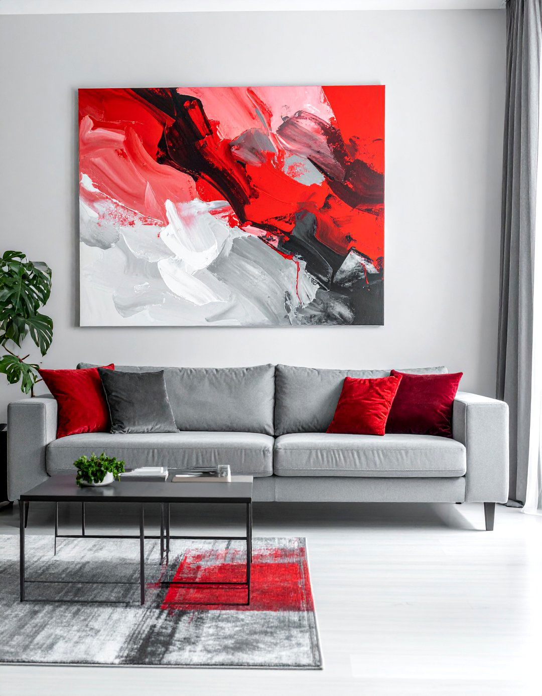 Abstract Red and Grey Wall Art - 25 Red and Grey Living Room Ideas for a Modern Look