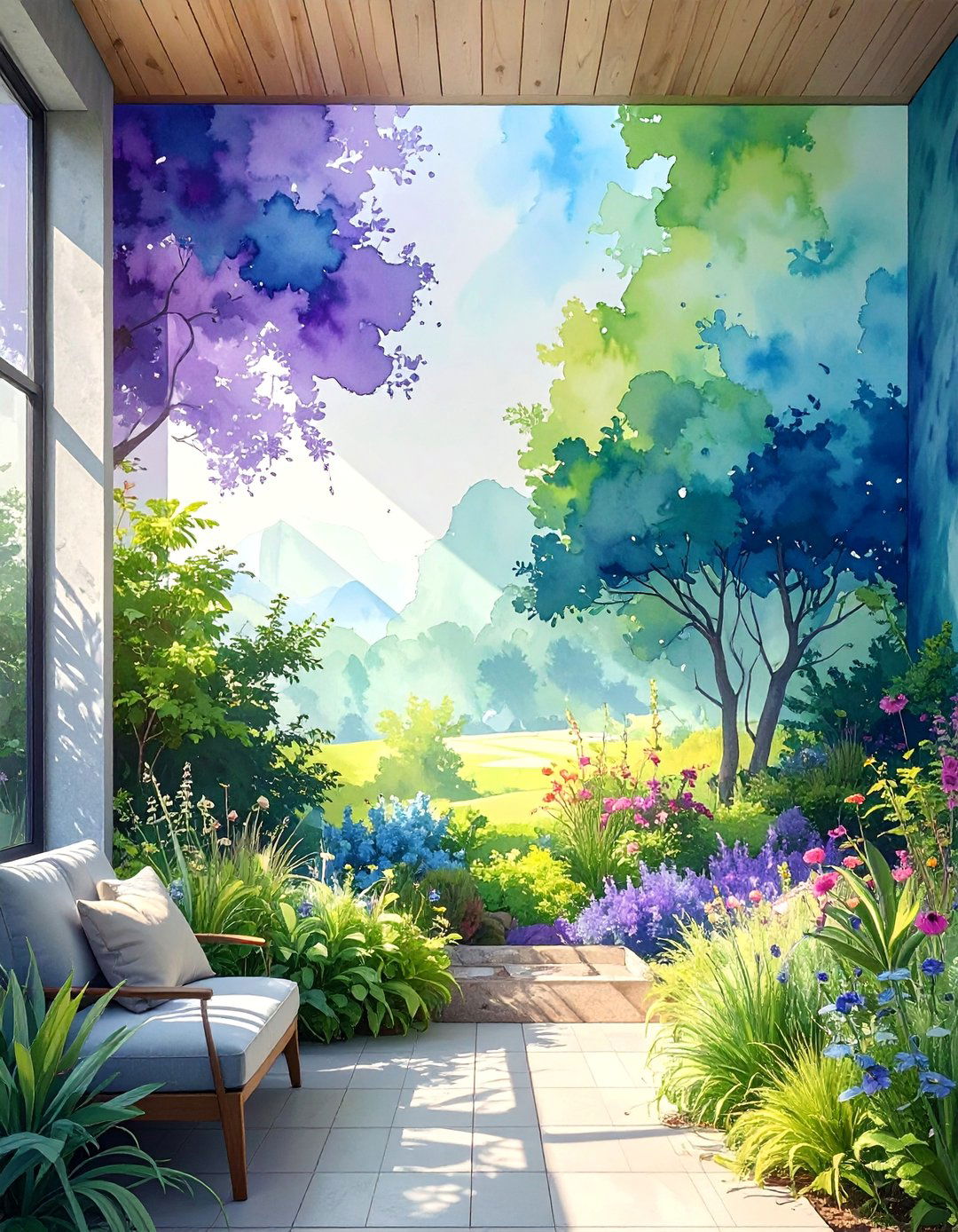 Abstract Watercolor Wash Garden Mural - 30 Garden Mural Ideas to Brighten Your Outdoor Space