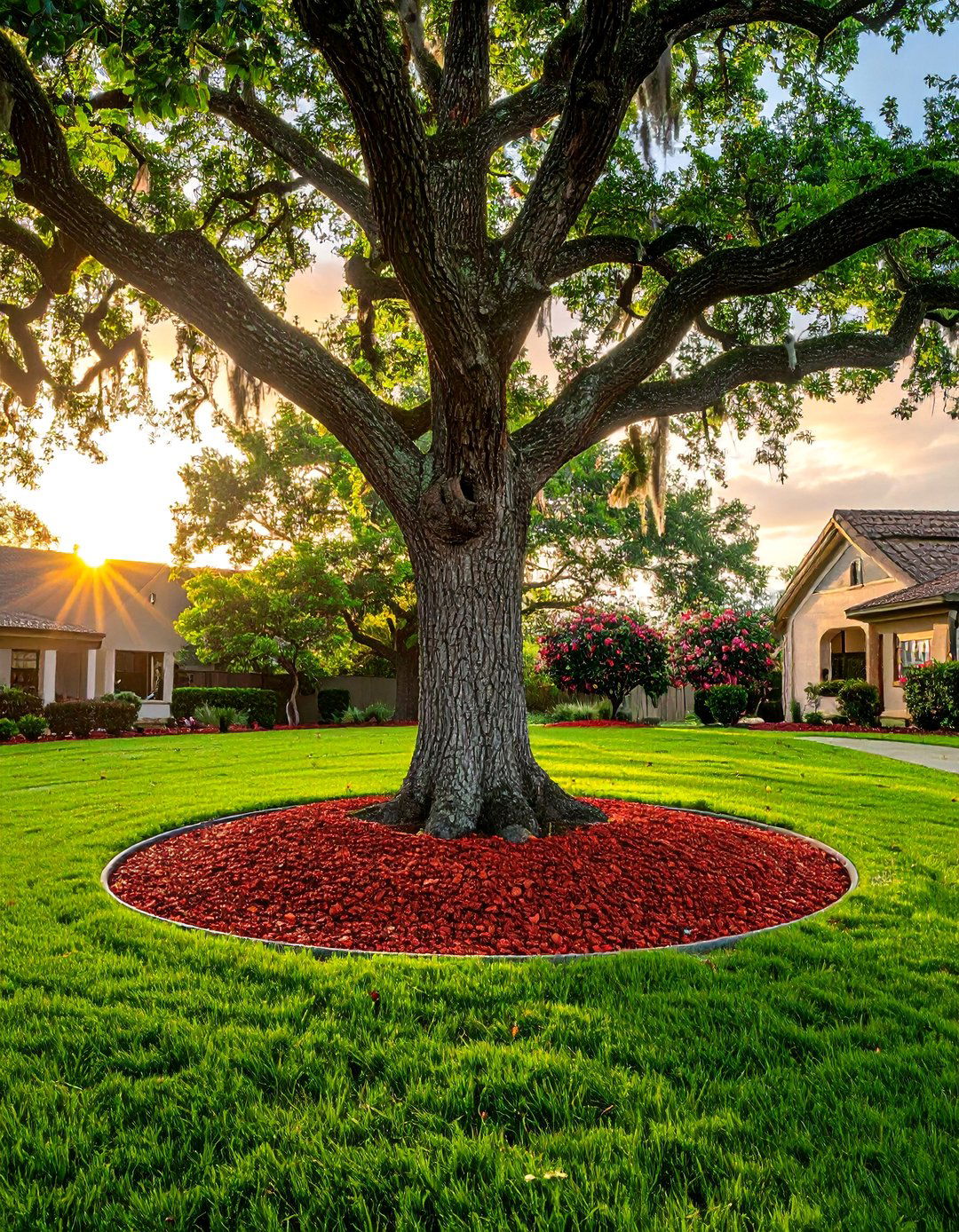 Accenting Around Trees with a Red Lava Rock Ring - 20 Red Lava Rock Landscaping Ideas for Bold Gardens