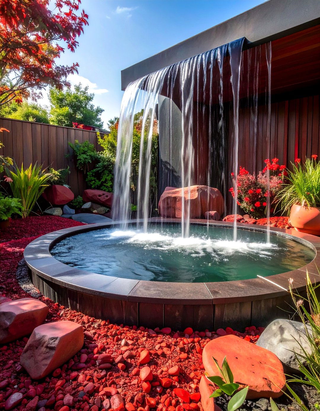 Accenting Water Features with Red Lava Rock - 20 Red Lava Rock Landscaping Ideas for Bold Gardens