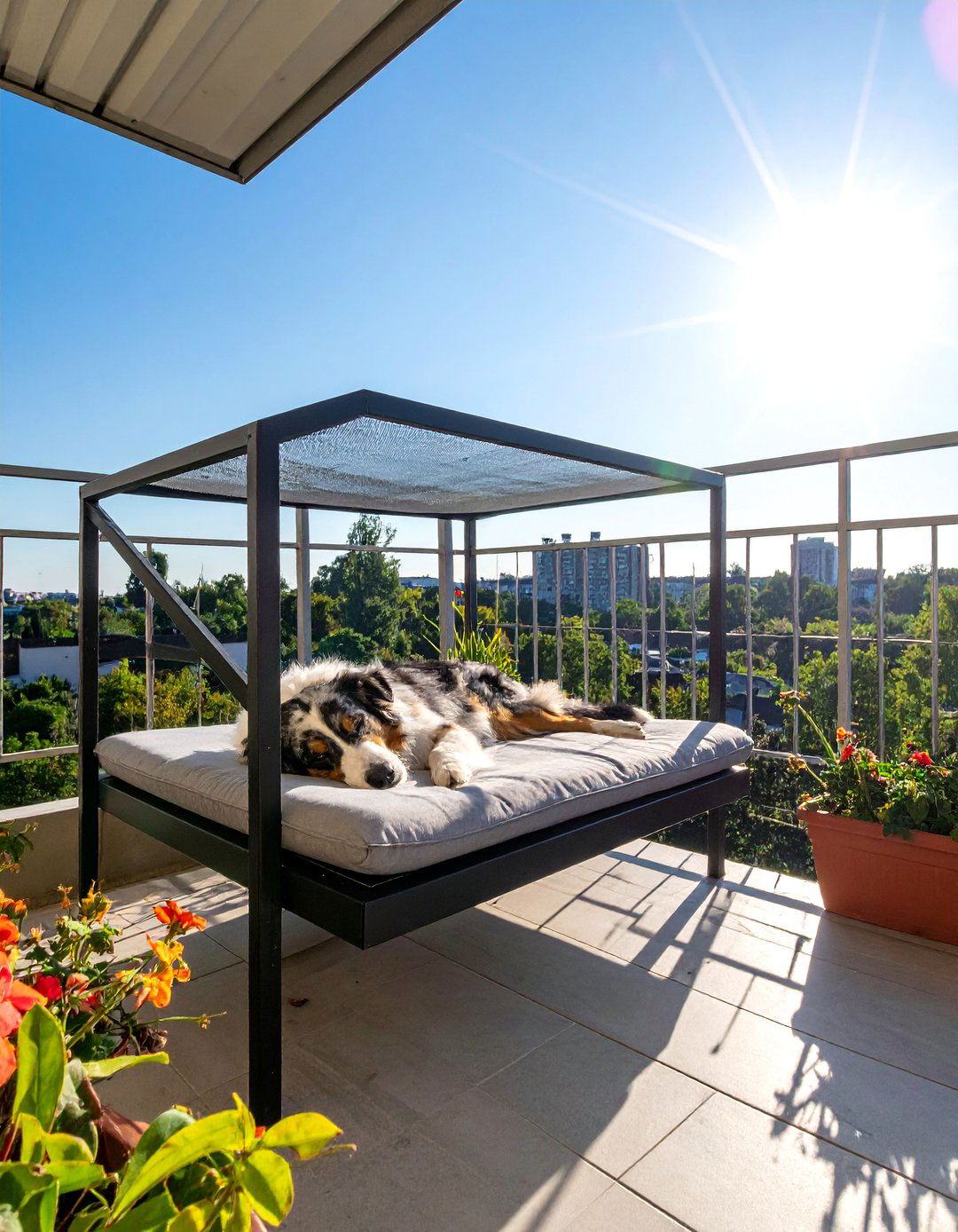 Add an Elevated Cooling Dog Bed - 20 Dog Balcony Ideas for a Pet-Friendly Outdoor Space