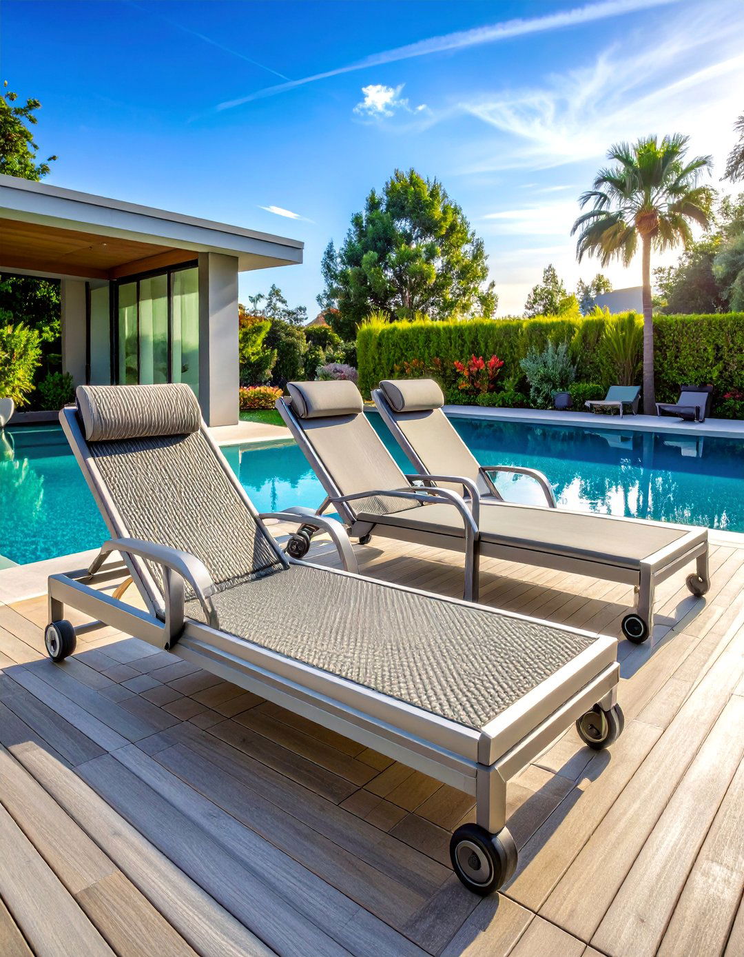 Aluminum Chaise Loungers with Adjustable Backs - 20 Pool Furniture Ideas for a Relaxing Outdoor Space