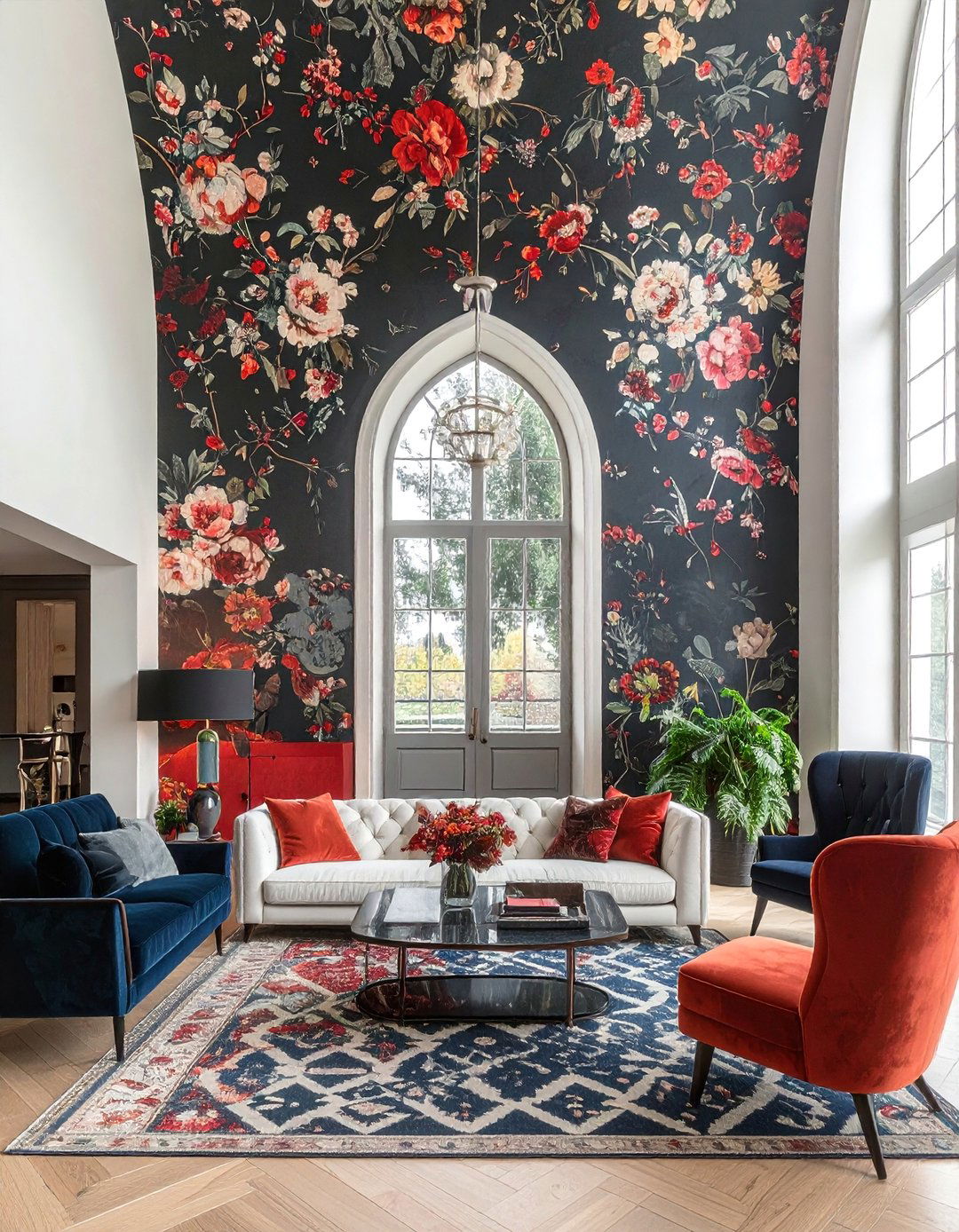 An Accent Wall Extending to the Vaulted Ceiling Peak - 25 Living Room Vaulted Ceiling Ideas for Spacious Charm