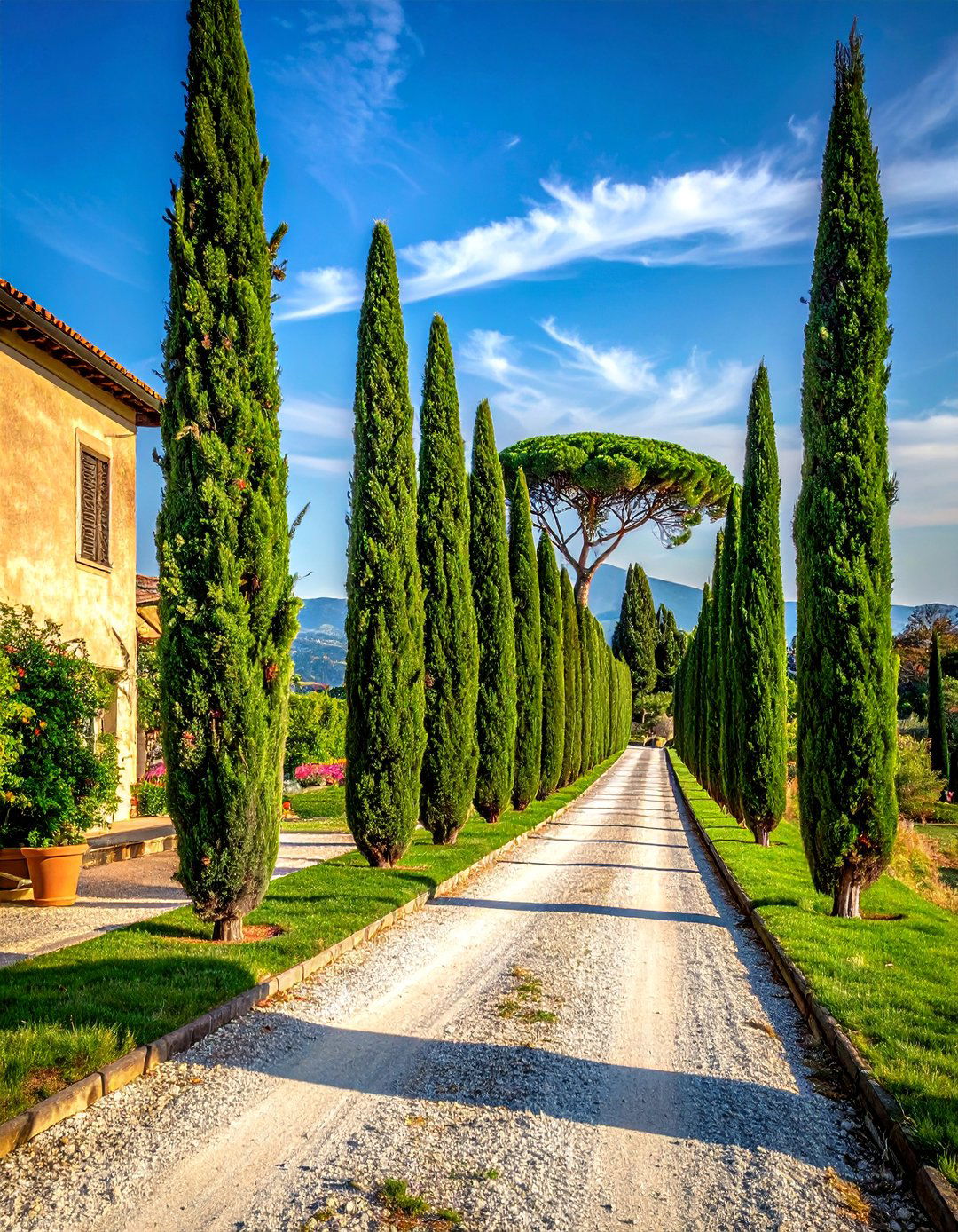 An Italian Backyard Lined with Cypress Trees - 20 Italian Backyard Ideas for a Mediterranean Oasis
