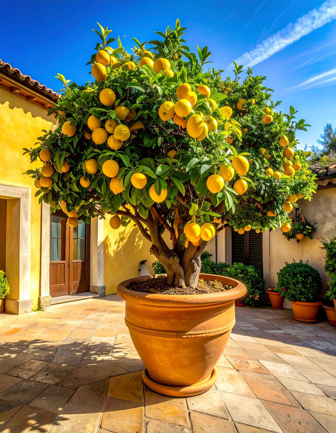 An Italian Backyard with Citrus Trees in Pots - 20 Italian Backyard Ideas for a Mediterranean Oasis