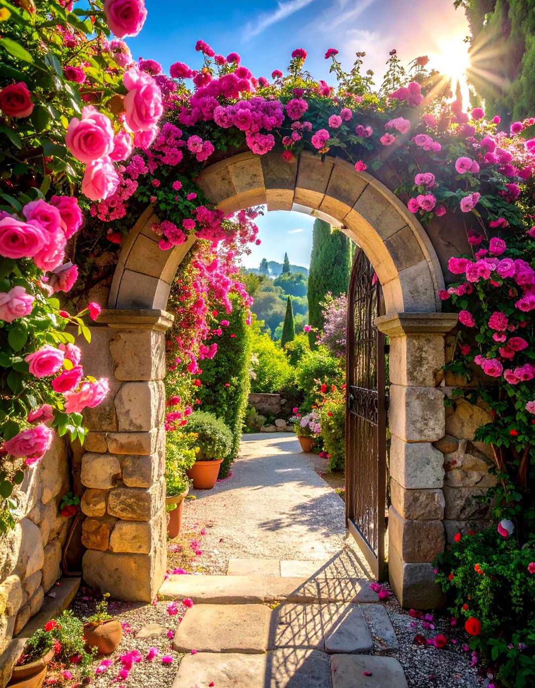 An Italian Backyard with Climbing Roses - 20 Italian Backyard Ideas for a Mediterranean Oasis