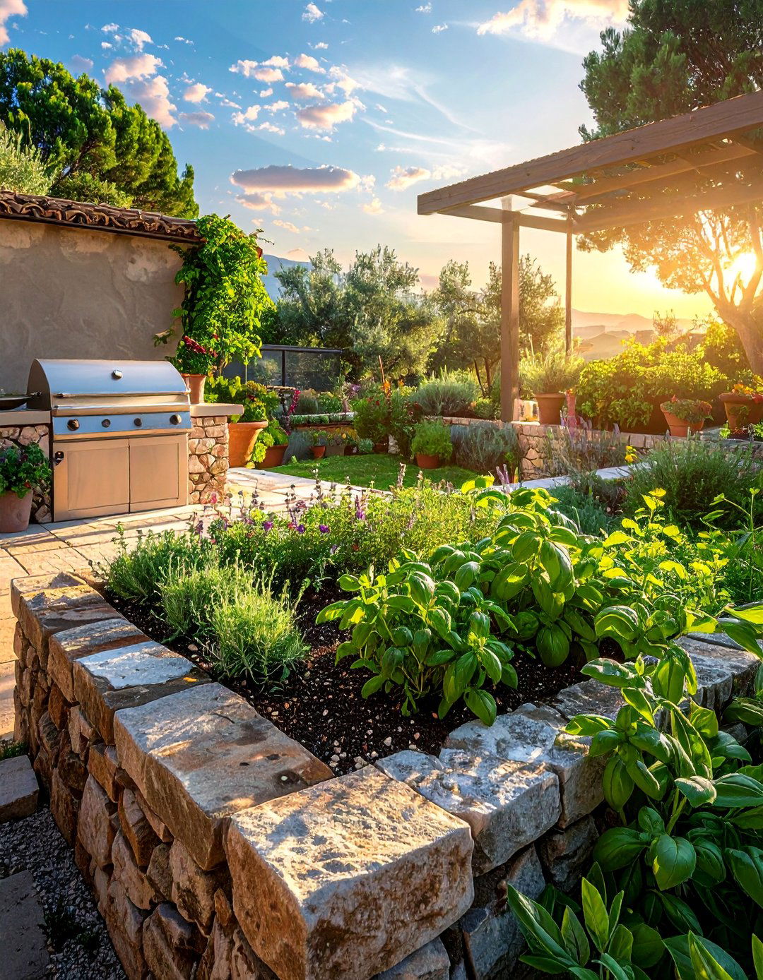 An Italian Backyard with Fragrant Herb Gardens - 20 Italian Backyard Ideas for a Mediterranean Oasis