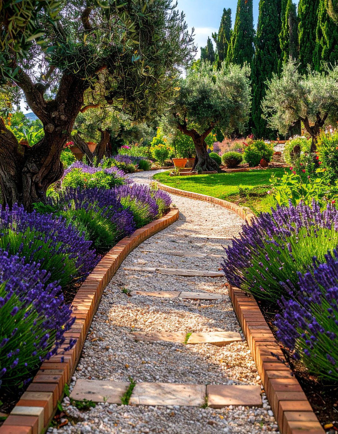 An Italian Backyard with Gravel Pathways - 20 Italian Backyard Ideas for a Mediterranean Oasis