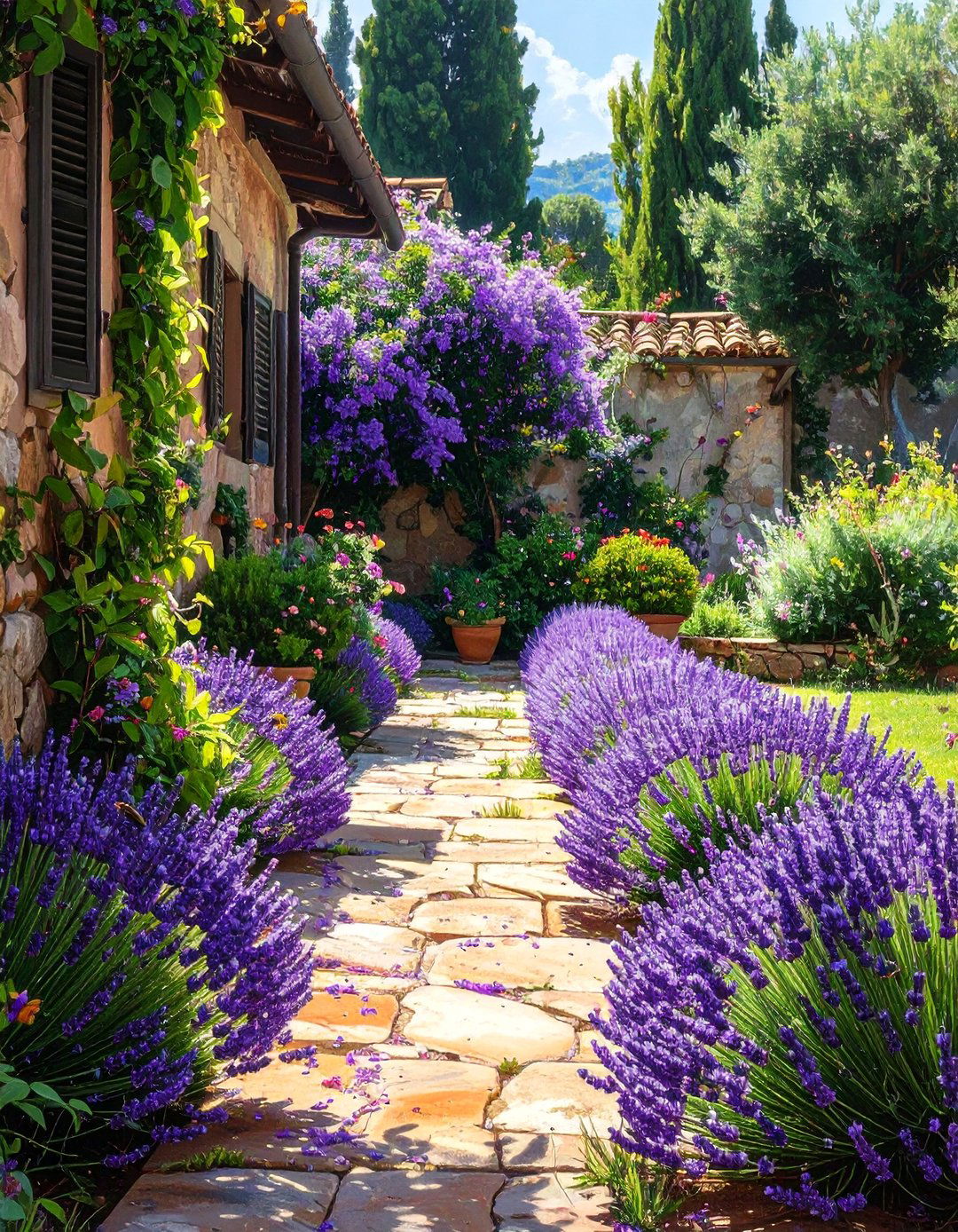 An Italian Backyard with Lavender Borders - 20 Italian Backyard Ideas for a Mediterranean Oasis