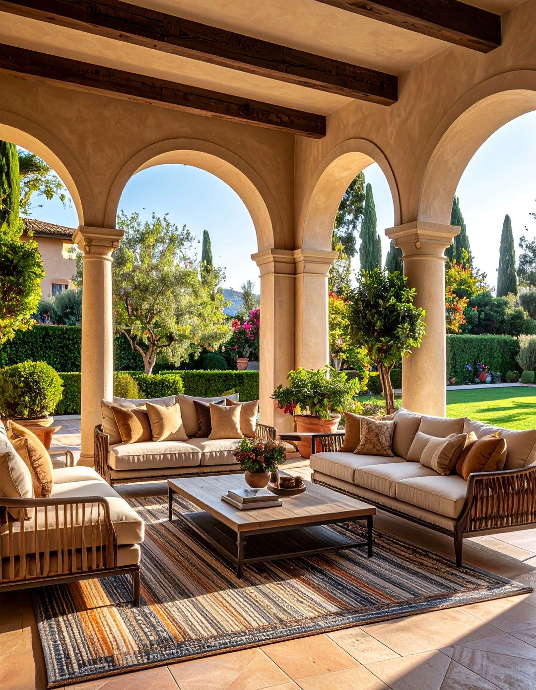 An Italian Backyard with Shaded Loggias - 20 Italian Backyard Ideas for a Mediterranean Oasis