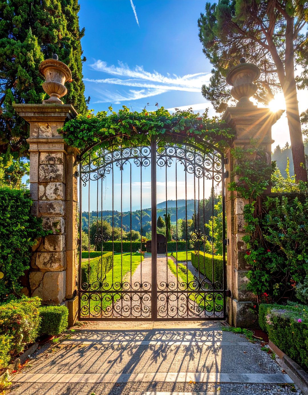 An Italian Backyard with Wrought Iron Gates and Fencing - 20 Italian Backyard Ideas for a Mediterranean Oasis