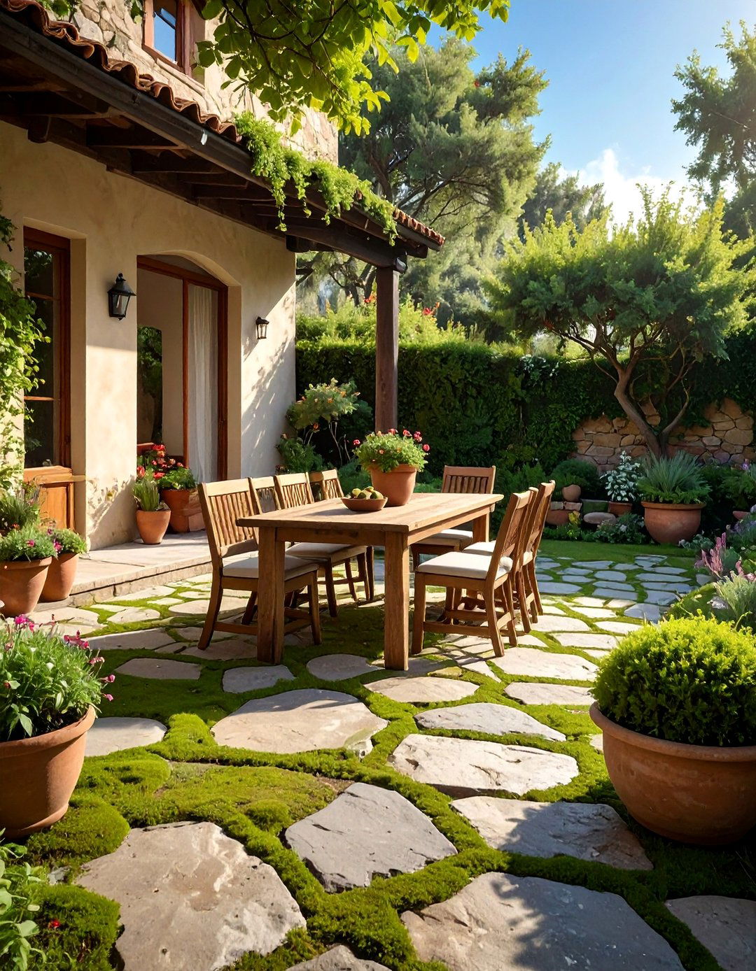An Italian Backyard with a Stone Paver Patio - 20 Italian Backyard Ideas for a Mediterranean Oasis