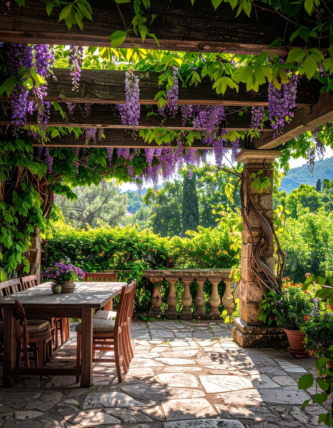 An Italian Patio Featuring a Wooden Pergola - 20 Italian Patio Ideas for a Mediterranean Outdoor Oasis