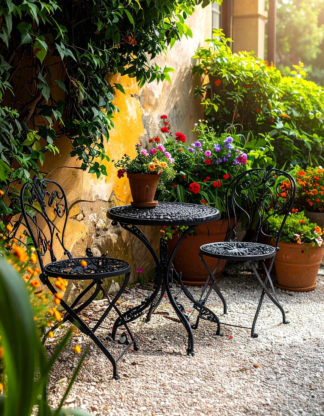 An Italian Patio with Wrought Iron Furniture - 20 Italian Patio Ideas for a Mediterranean Outdoor Oasis