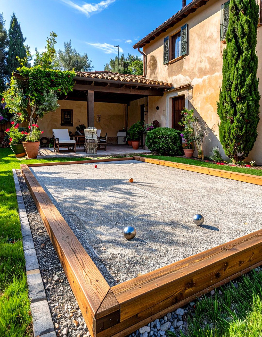 An Italian Patio with a Simple Bocce Ball Court - 20 Italian Patio Ideas for a Mediterranean Outdoor Oasis