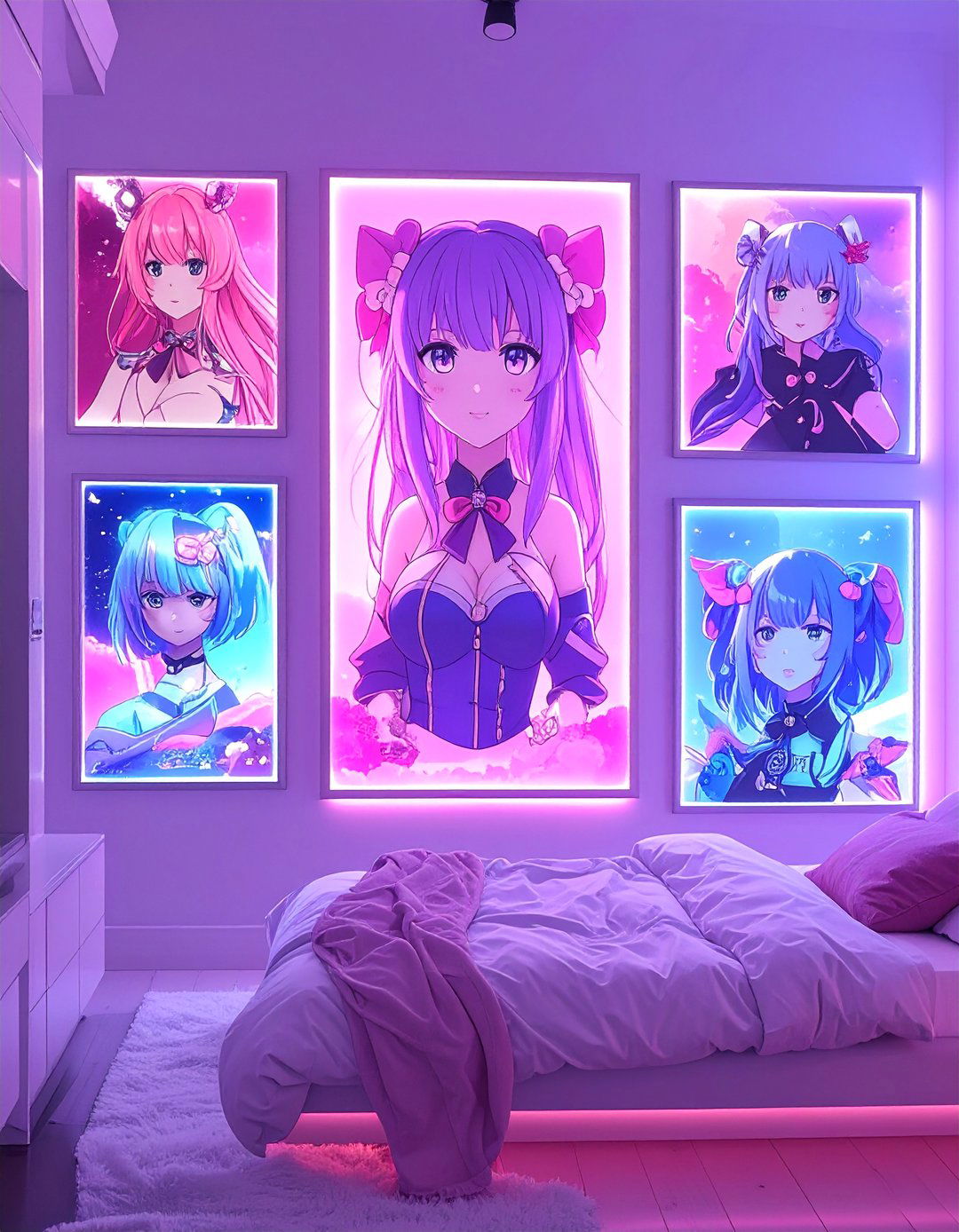 Anime Poster Showcase Wall - 20 Vaporwave Room Ideas for a Retro-Futuristic Vibe