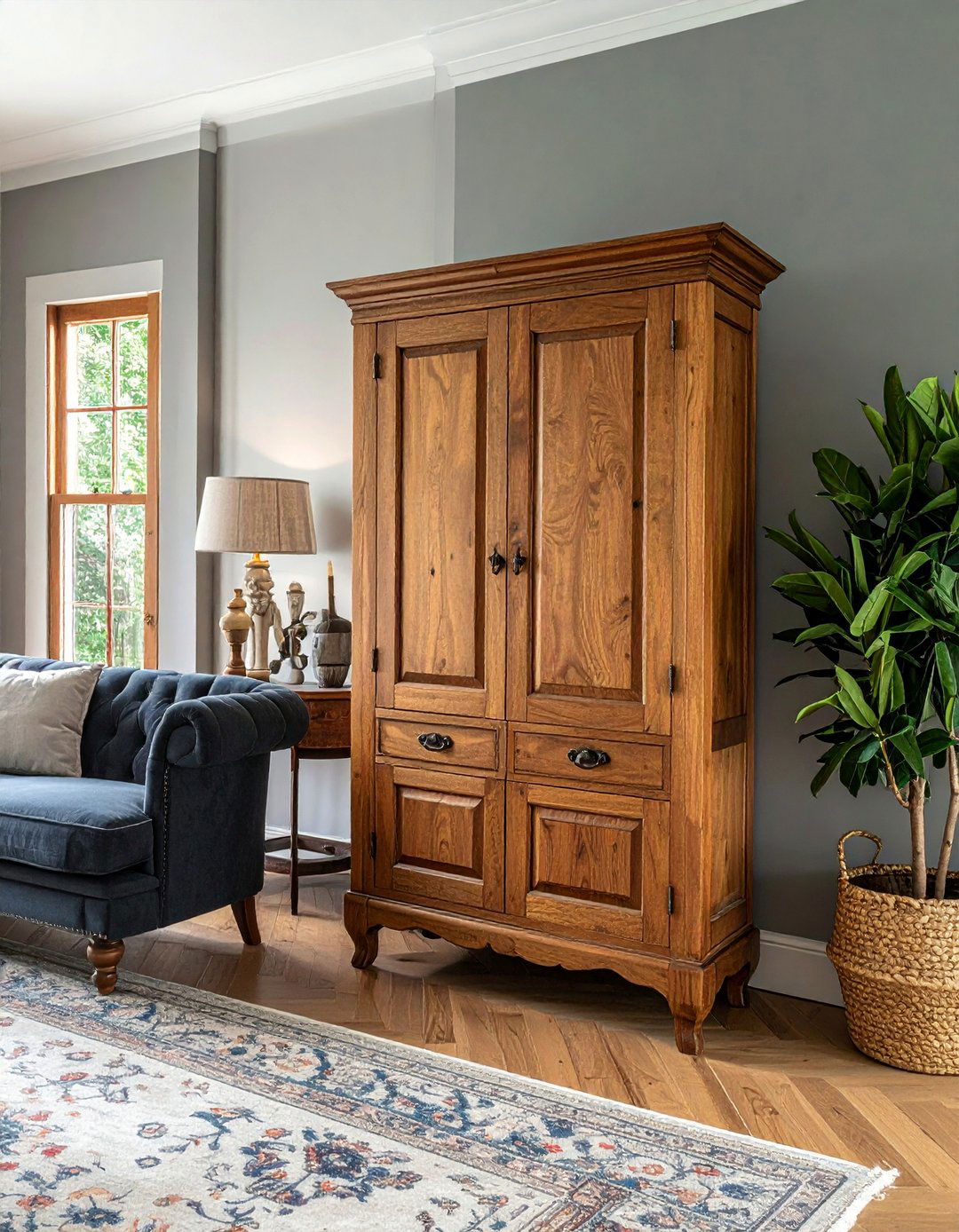 Antique Armoire for Storage - 40 French Country Living Room Ideas for a Cozy Space