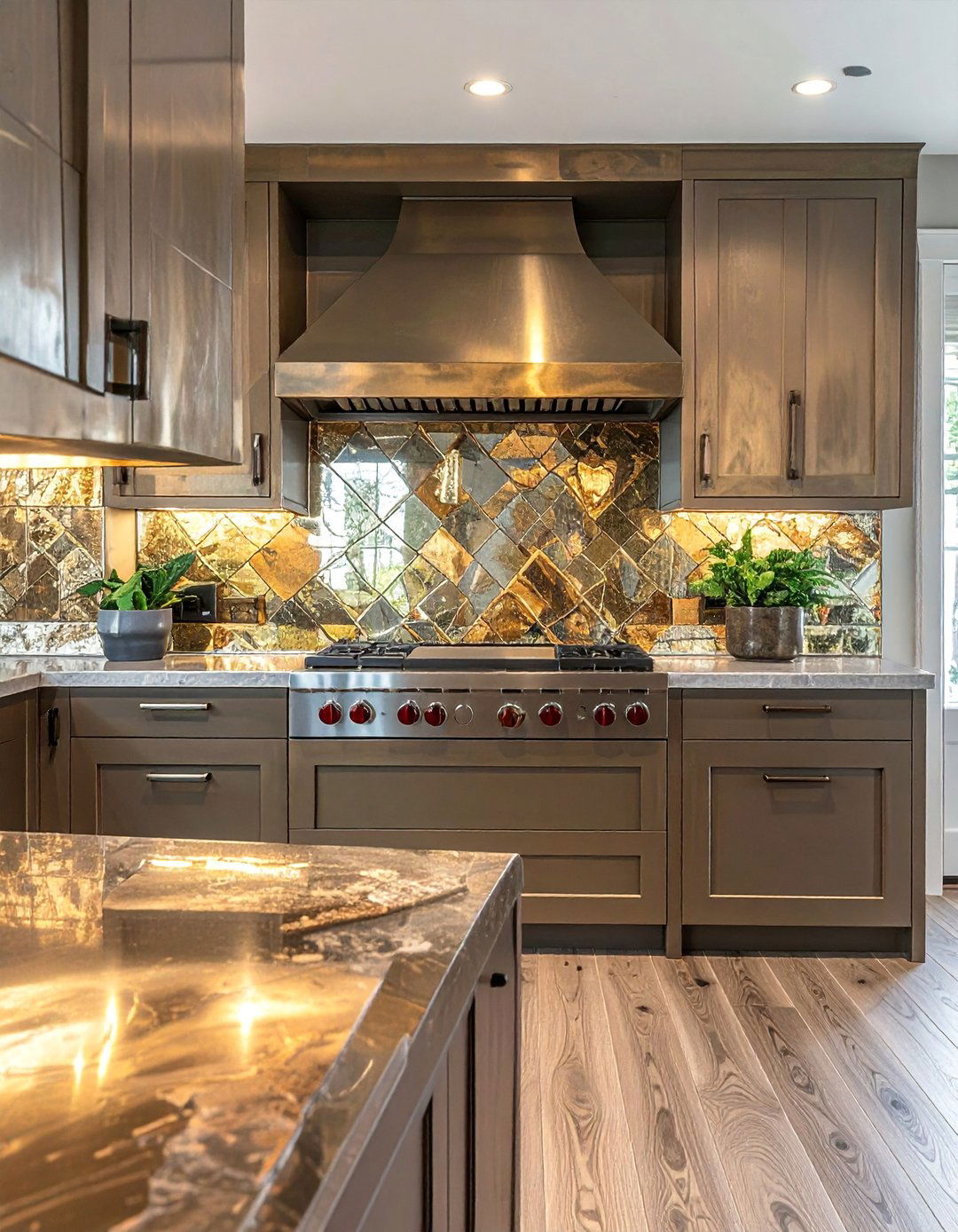 Antiqued Bronze Mirror Finish - 30 Mirrored Backsplash Kitchen Ideas for a Sleek Look