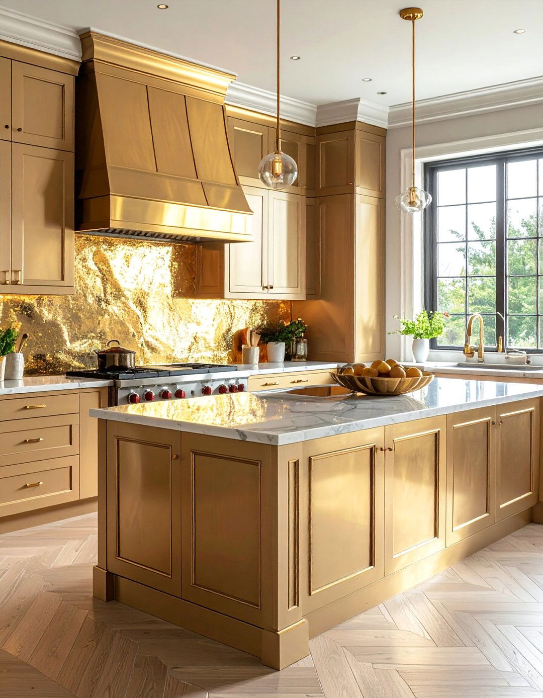 Antiqued Gold Mirror Finish - 30 Mirrored Backsplash Kitchen Ideas for a Sleek Look