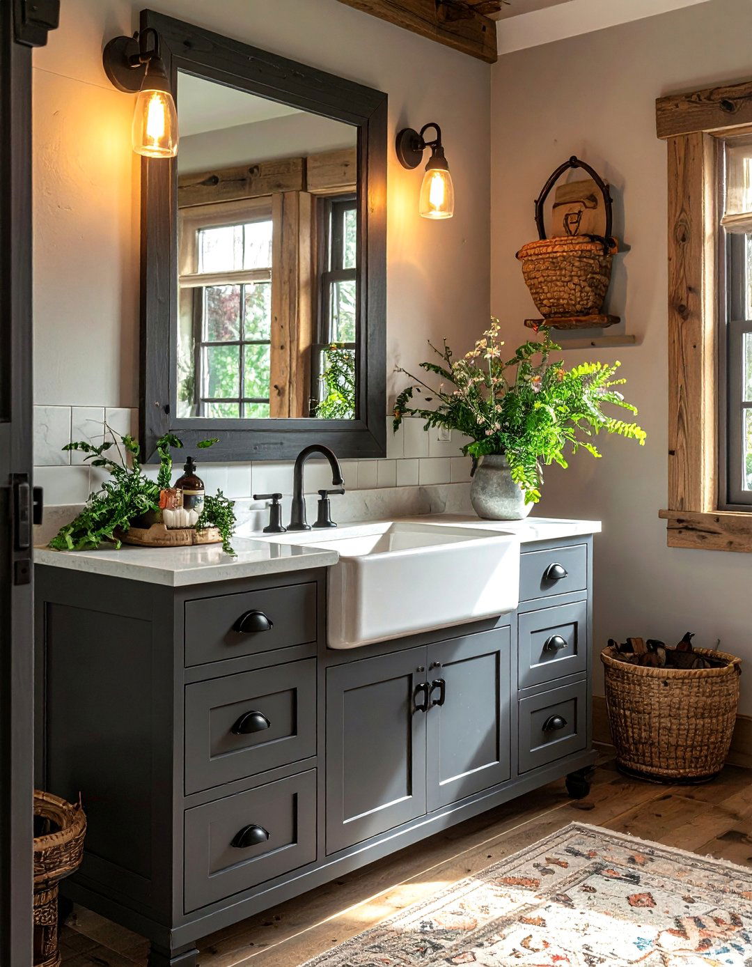 Apron Front Sink Farmhouse Bathroom - 40 Farmhouse Bathroom Ideas for Rustic Charm