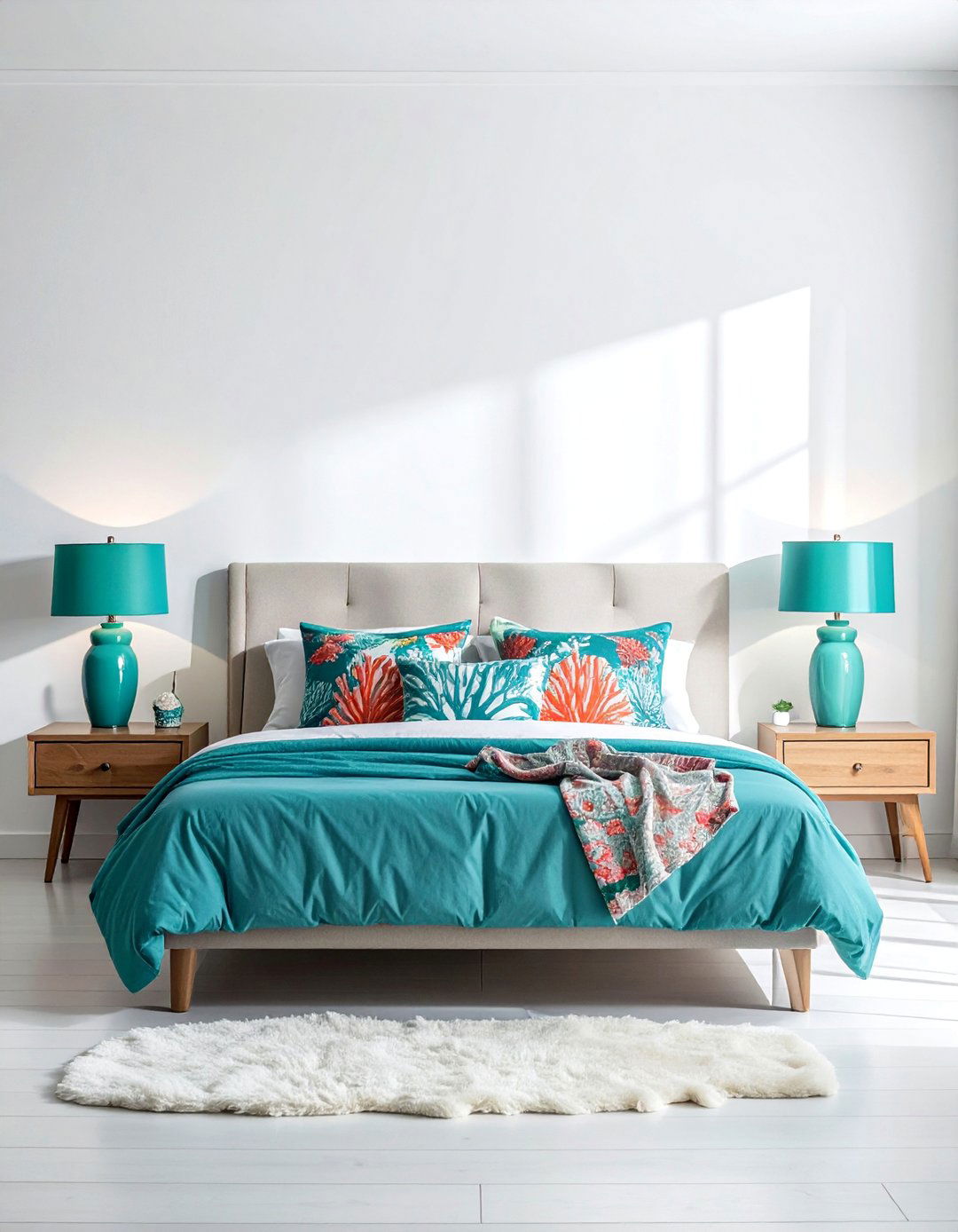 Aqua and Coral Accent Ocean themed Bedroom - 40 Ocean-themed Bedroom Ideas for a Serene Retreat