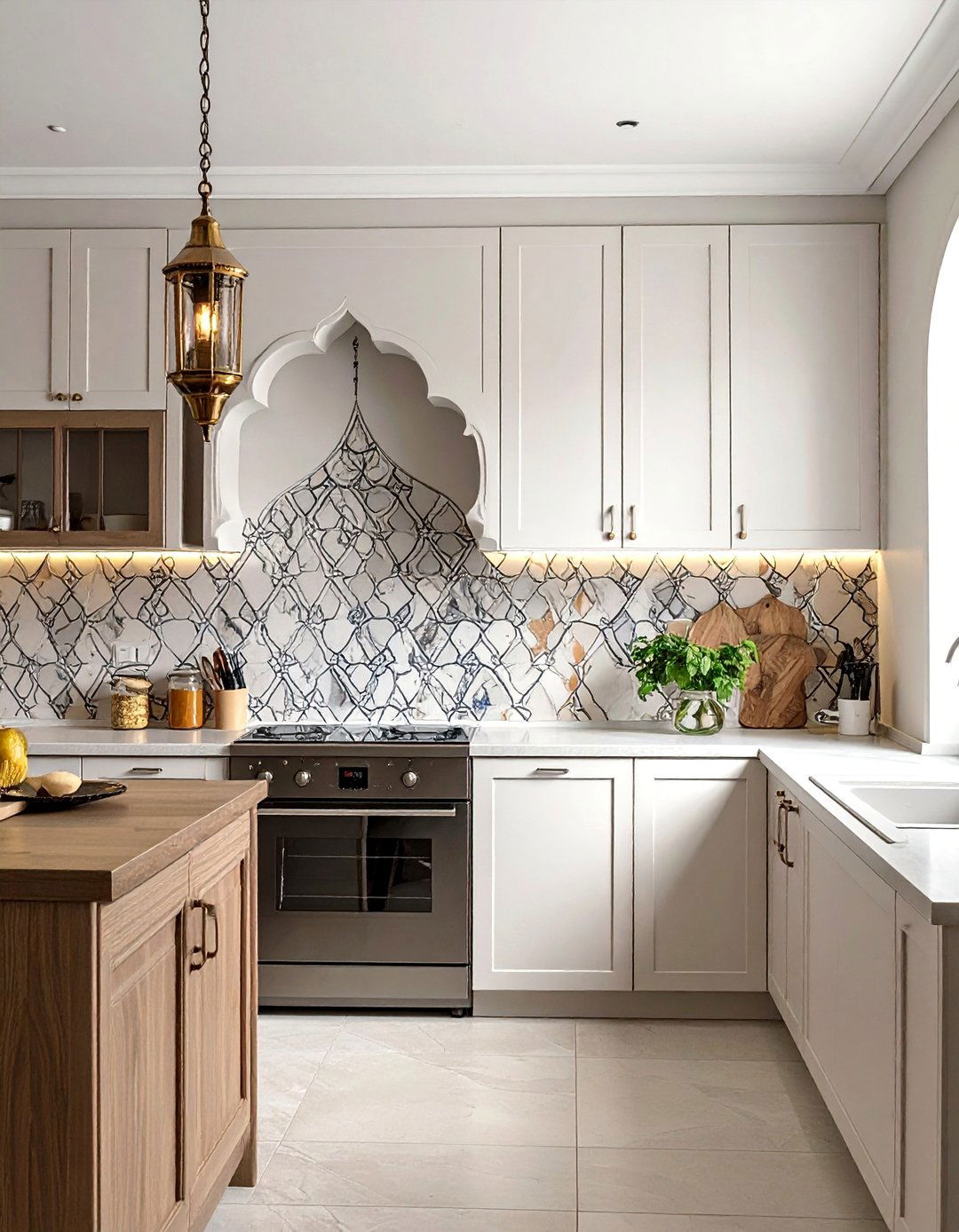 Arabesque Lantern Tile Design - 40 Kitchen Backsplash Ideas for White Cabinets