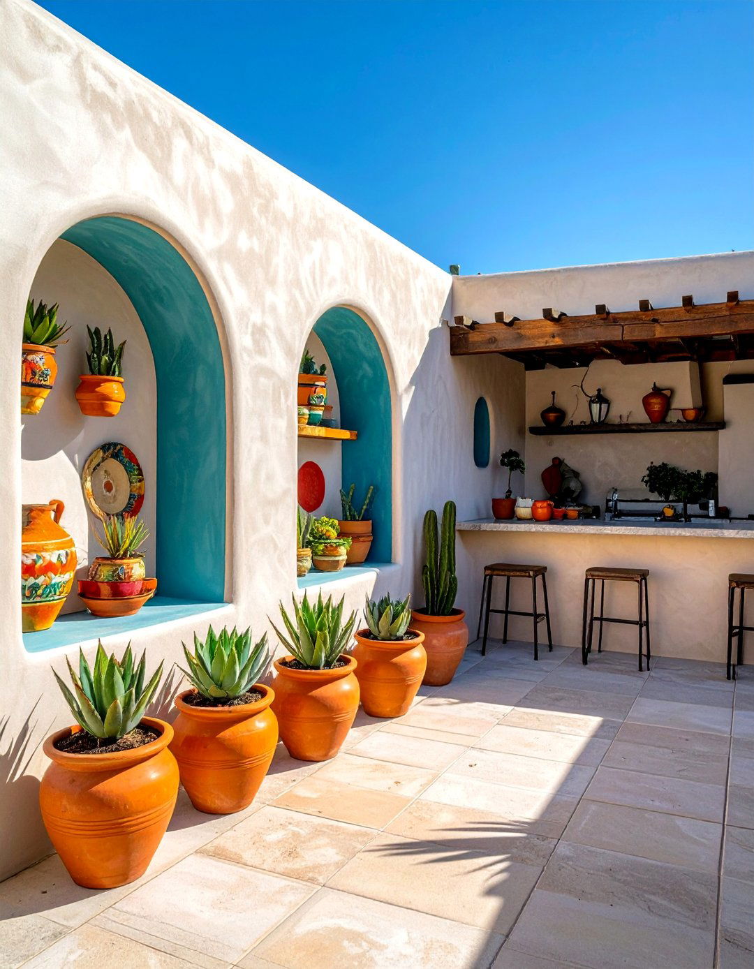 Arched Wall Niches in a Mexican Outdoor Kitchen - 20 Mexican Outdoor Kitchen Ideas for Entertaining