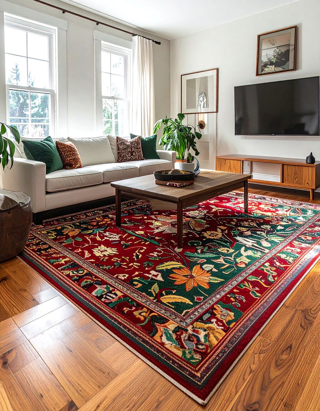 Area Rugs with Geometric or Botanical Patterns - 30 Craftsman Living Room Ideas for a Timeless Look