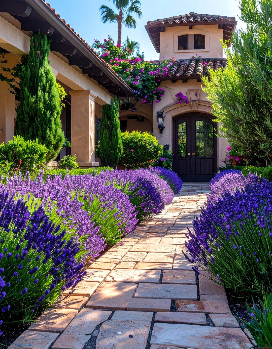 Aromatic Lavender and Rosemary Borders - 20 Front Yard Spanish Style Landscaping Ideas