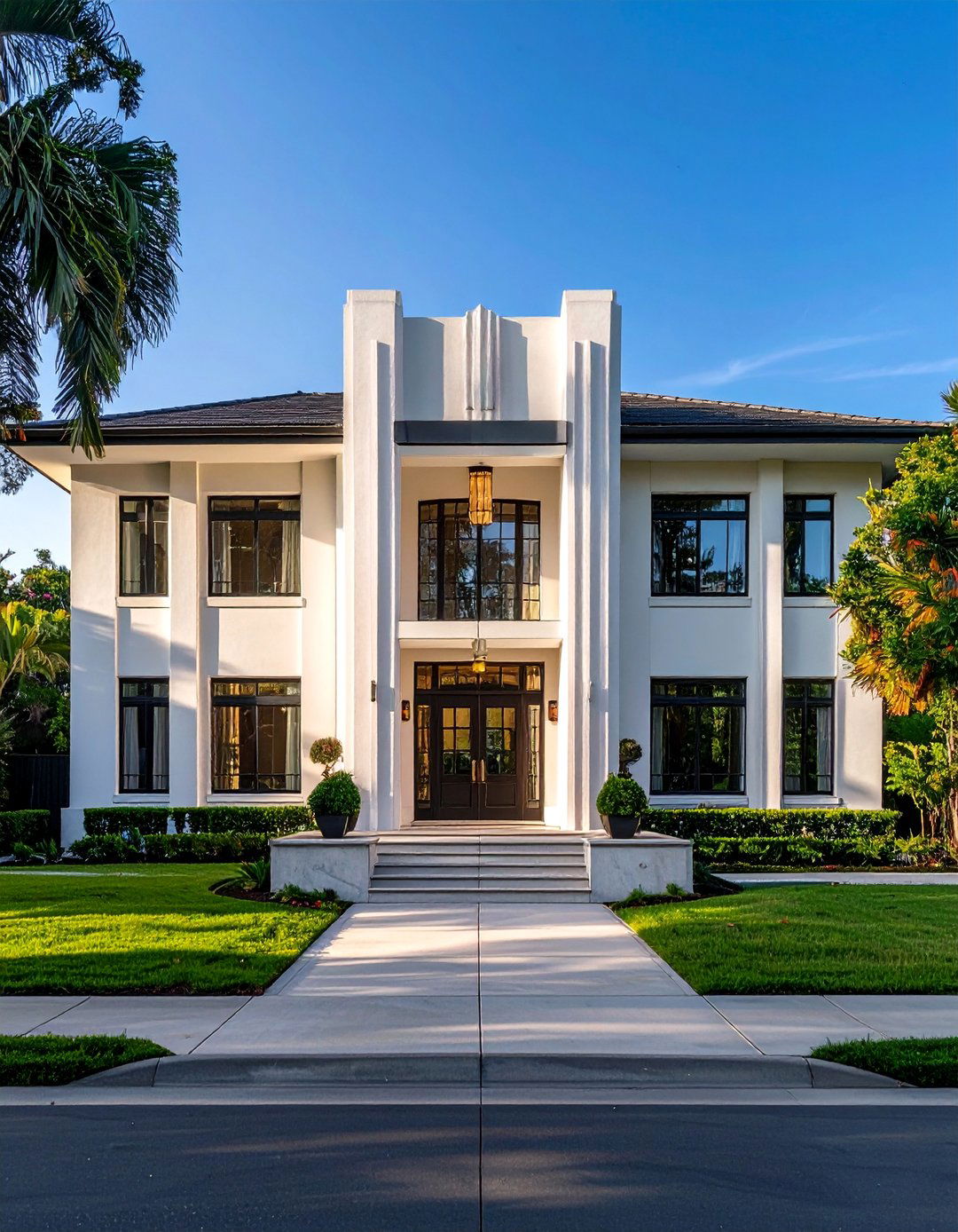 Art Deco House Exterior with Symmetrical Facades - 15 Art Deco House Exterior Ideas for Timeless Elegance