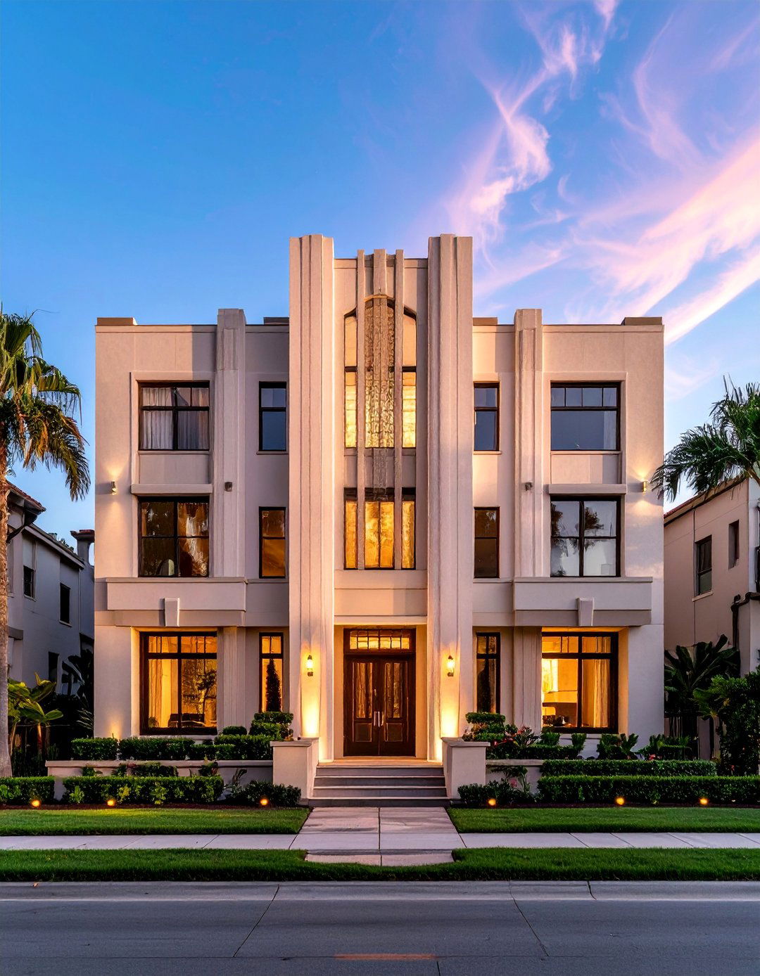 Art Deco House Exterior with Vertical Pilasters - 15 Art Deco House Exterior Ideas for Timeless Elegance