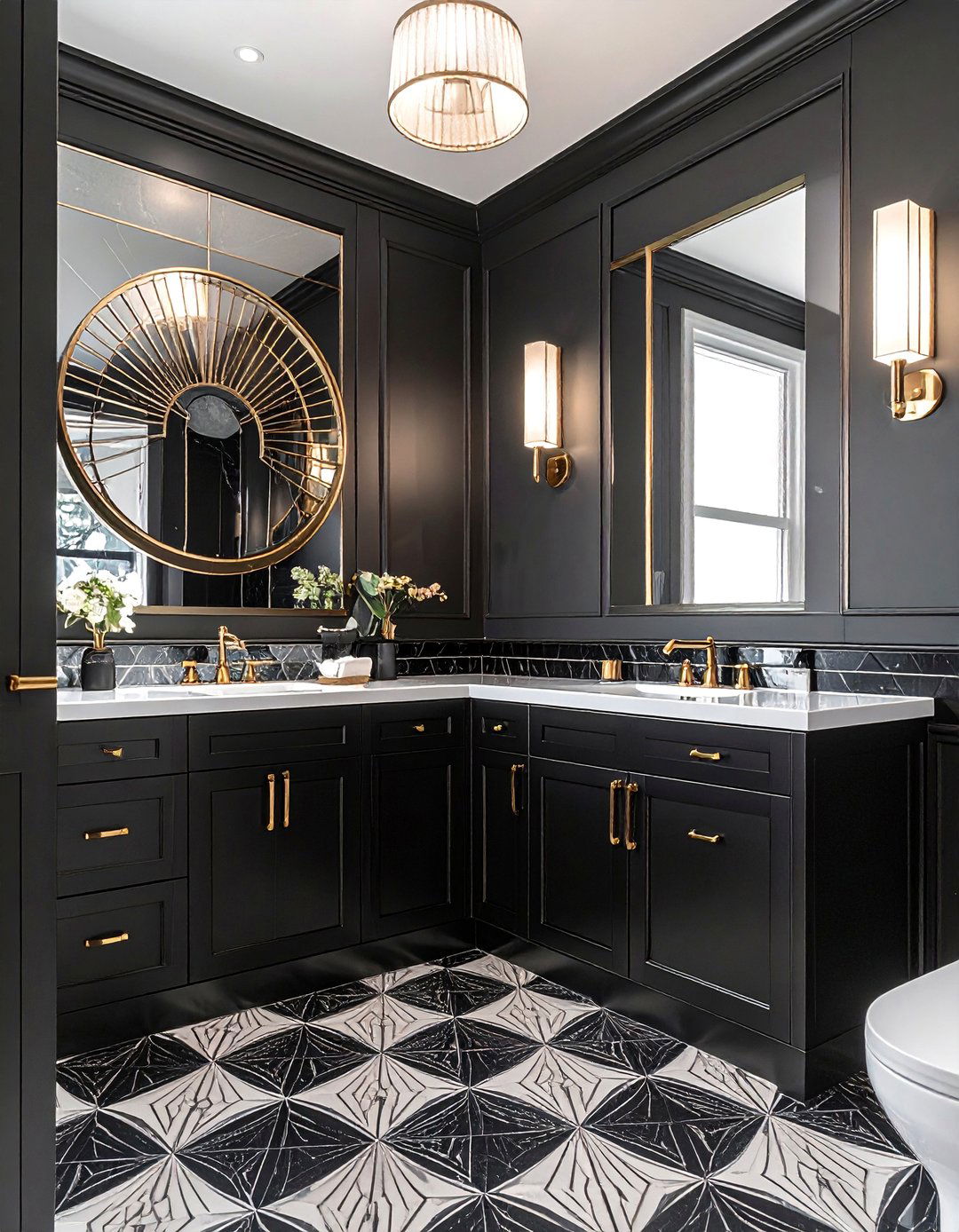 Art Deco Inspired Bathroom With Black Cabinets - 25 Bathroom With Black Cabinets Ideas for a Bold Look