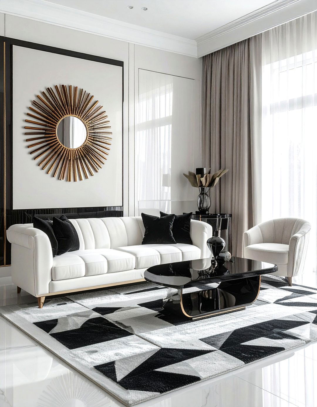 Art Deco Inspired Black and White Living Room - 30 Black and White Living Room Ideas for Timeless Style