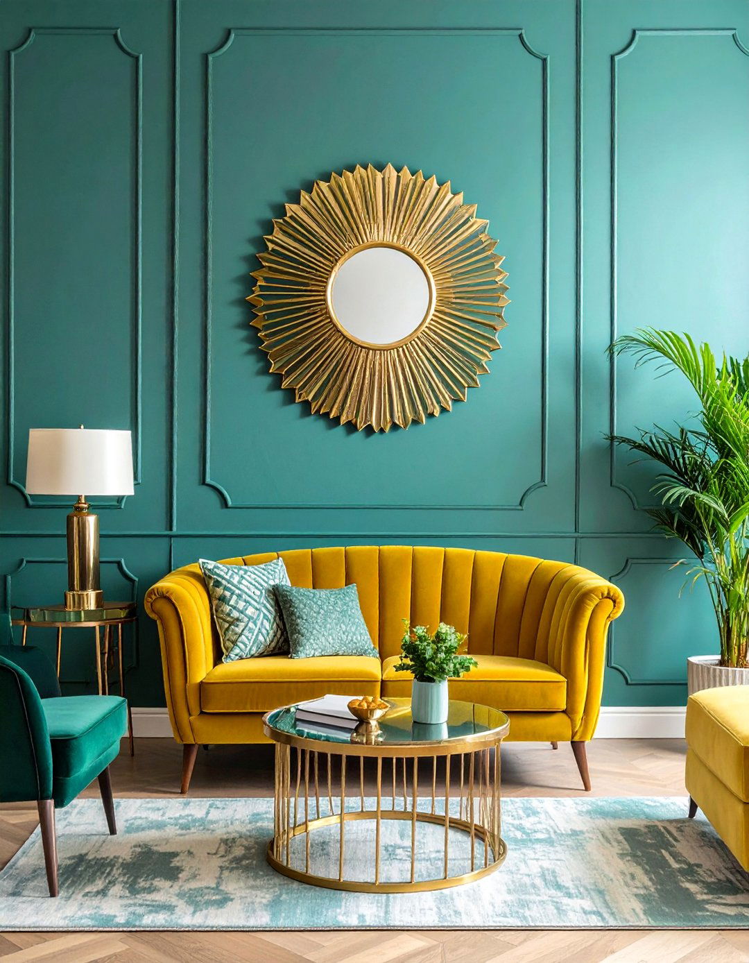 Art Deco Teal and Yellow Living Room - 25 Vibrant Teal and Yellow Living Room Ideas
