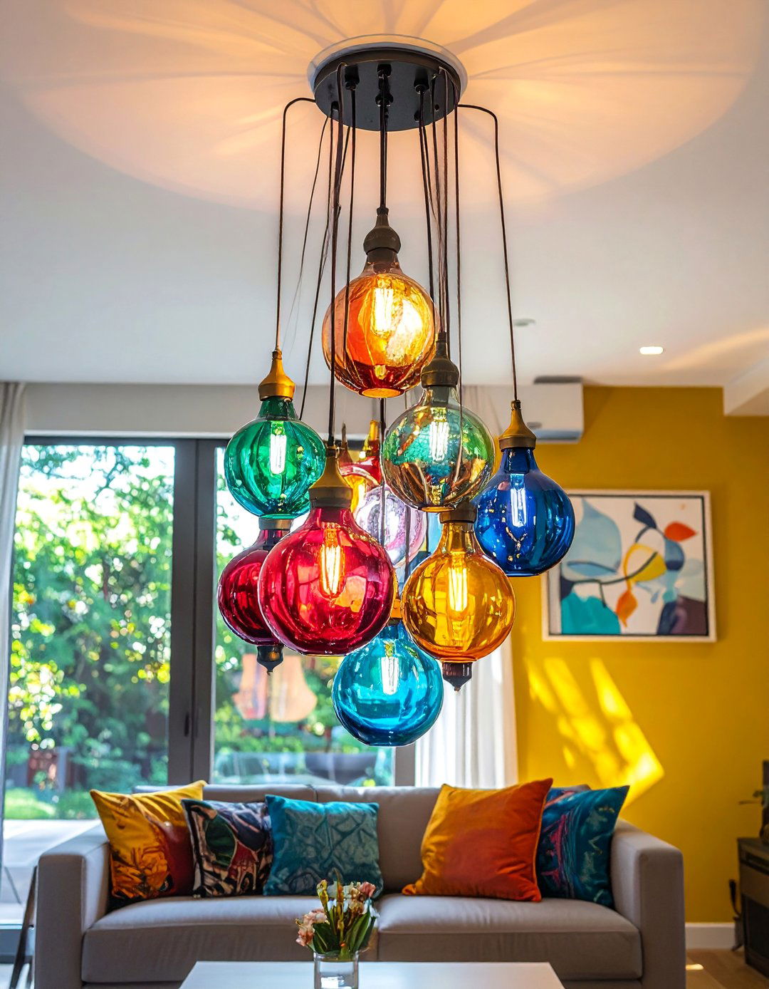 Art Glass Pendant Cluster Chandelier - 30 Living Room Chandelier Ideas for Elegant Spaces