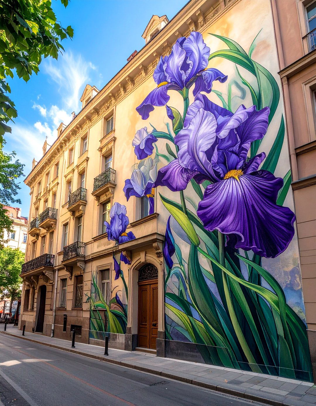 Art Nouveau Inspired Iris Murals on Buildings - 20 Flower Murals on Buildings to Brighten Urban Landscapes