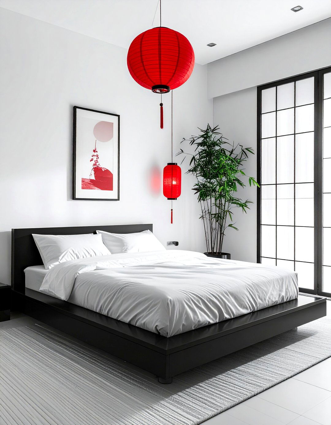 Asian Inspired Serenity - 25 Red, Black, and White Bedroom Ideas for Bold Style