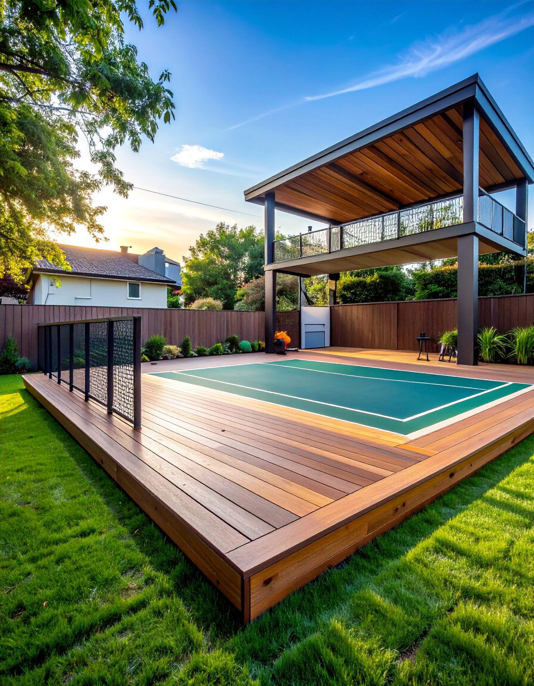 Athletic Recreation Deck with Sports Court Patio - 30 Deck and Patio Combination Ideas for Outdoor Living