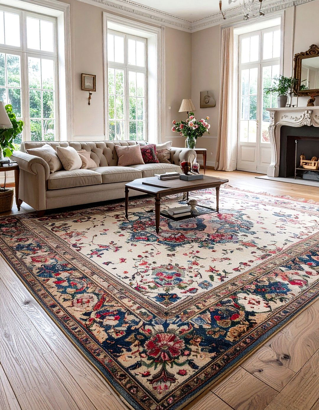 Aubusson Style Rug - 40 French Country Living Room Ideas for a Cozy Space