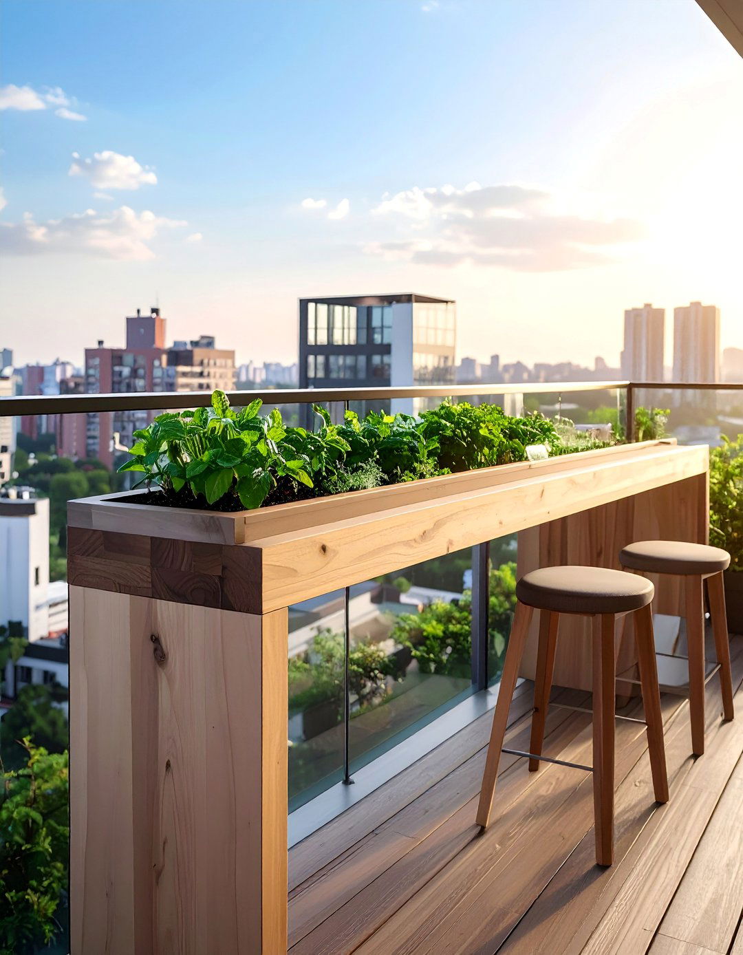 Balcony Bar with Built in Herb Planters - 40 Creative Balcony Garden Ideas for Small Spaces