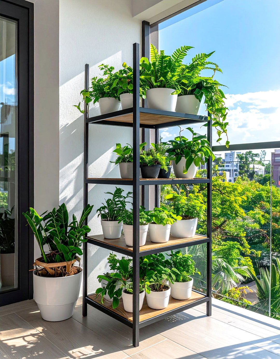 Balcony Corner Shelving Unit Garden - 40 Creative Balcony Garden Ideas for Small Spaces