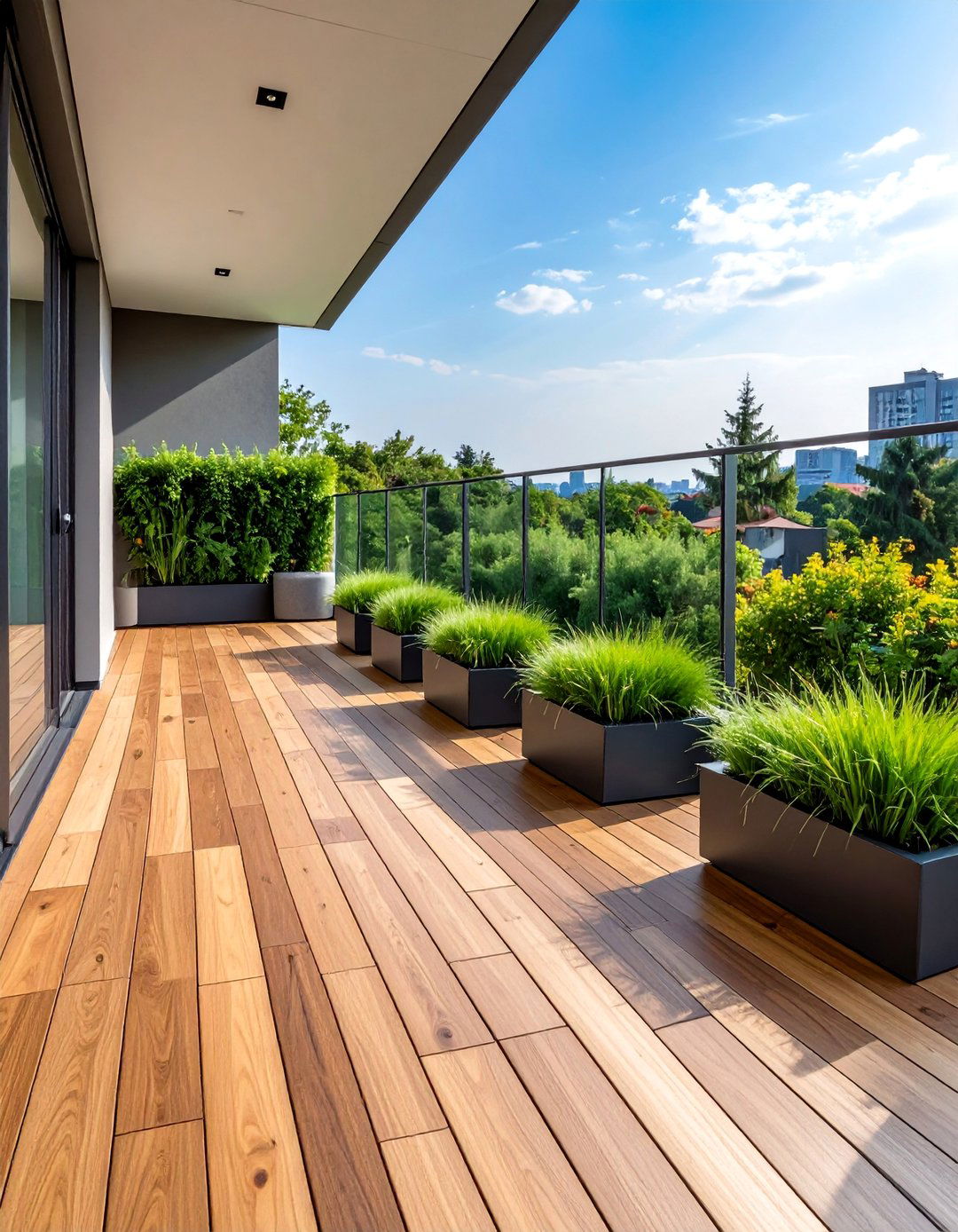 Balcony Floor Decking with Integrated Planters - 40 Creative Balcony Garden Ideas for Small Spaces