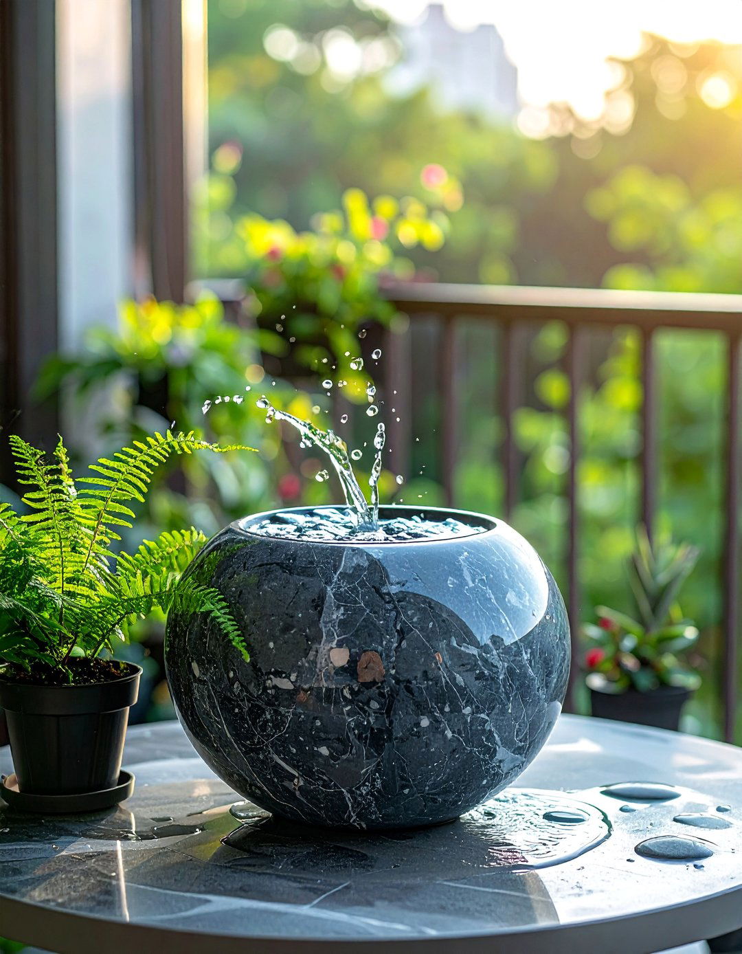 Balcony Garden with a Small Water Feature - 40 Creative Balcony Garden Ideas for Small Spaces