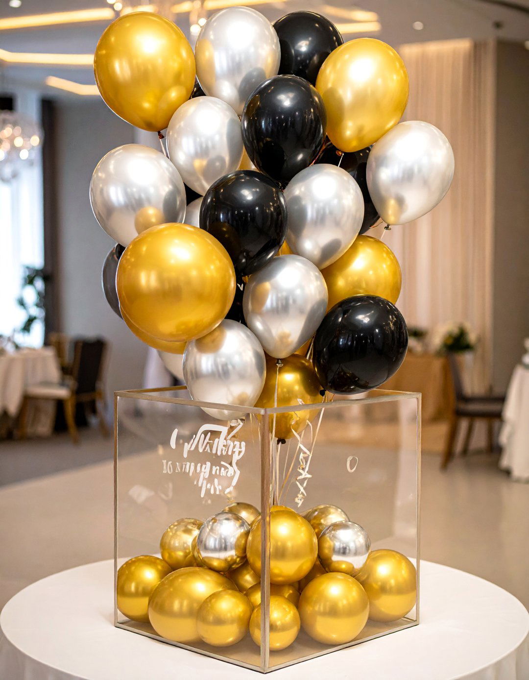 Balloon Centerpiece in a Clear Box - 25 Balloon Centerpiece Ideas for Any Celebration