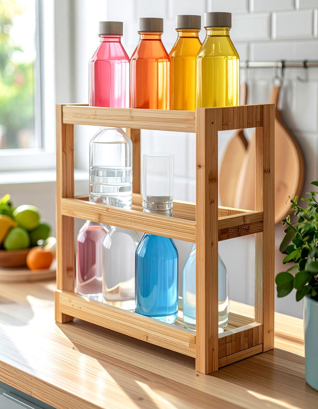 Bamboo Countertop Display Rack - 15 Water Bottle Storage Ideas for Organized Spaces