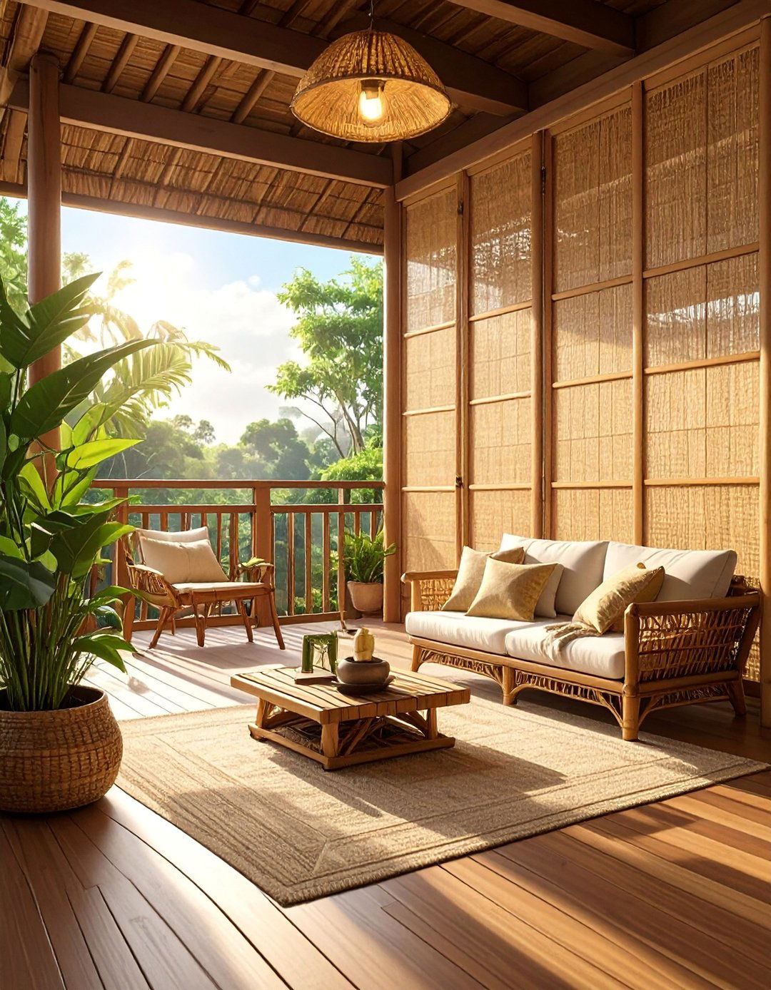 Bamboo Screening Retreat - 30 Partially Covered Deck Ideas for Year-Round Enjoyment