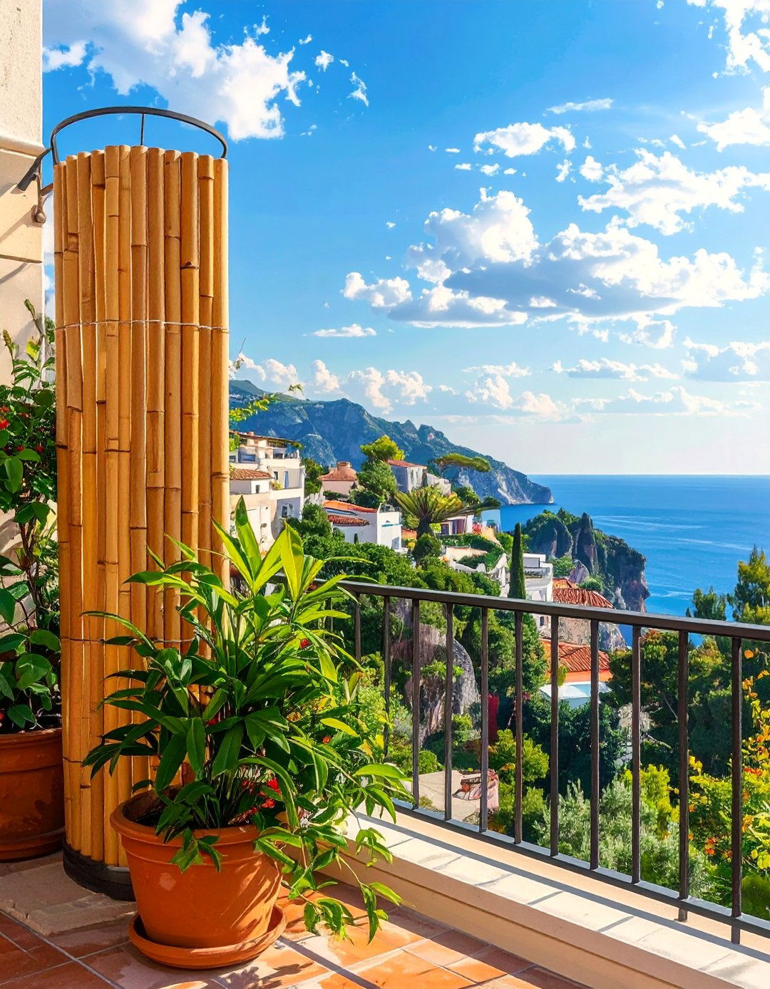 Bamboo Screens for Mediterranean Balcony Privacy - 20 Mediterranean Balcony Ideas for a Scenic Escape