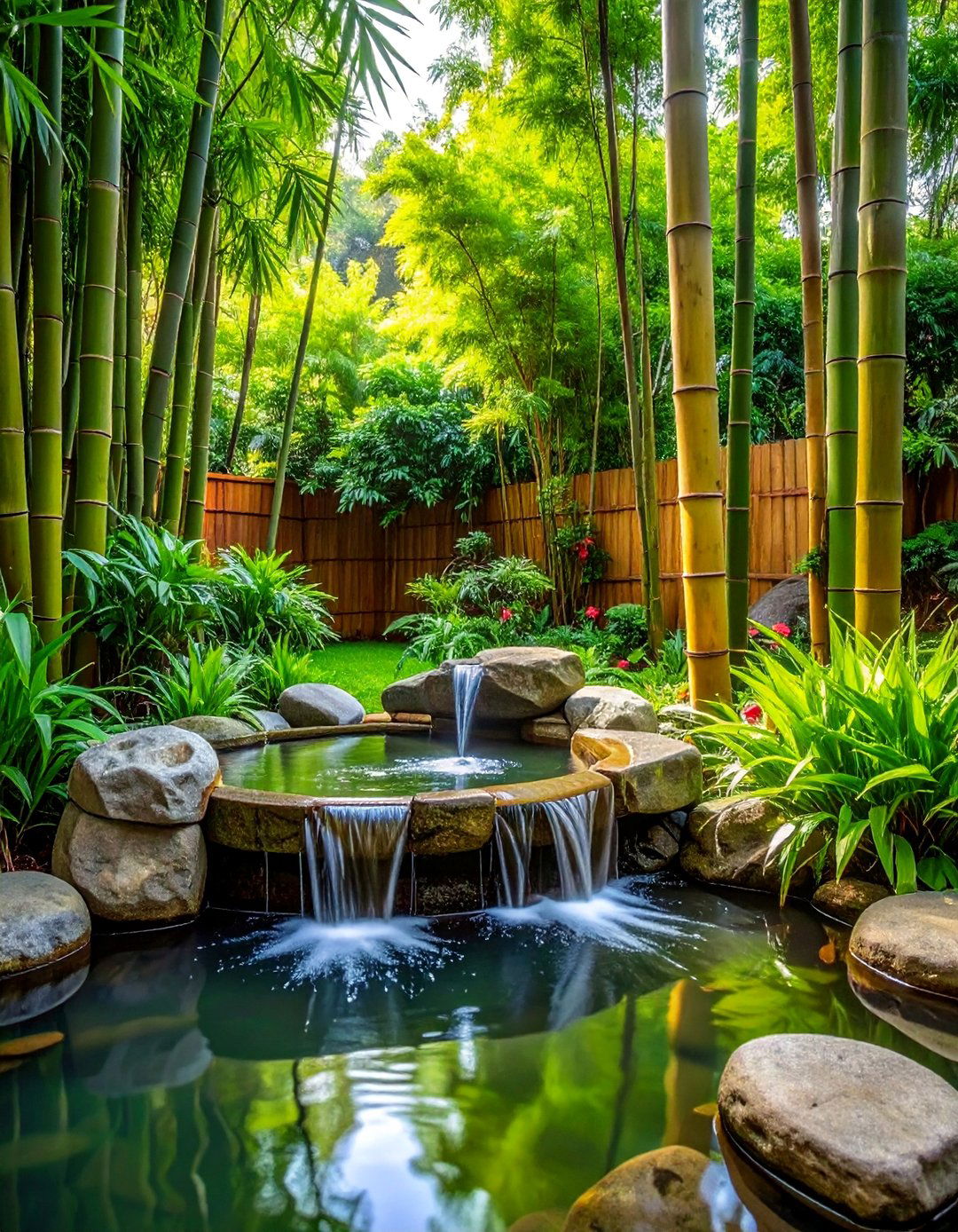 Bamboo Water Fountain Feature - 25 Zen Garden Ideas for a Peaceful Backyard Retreat