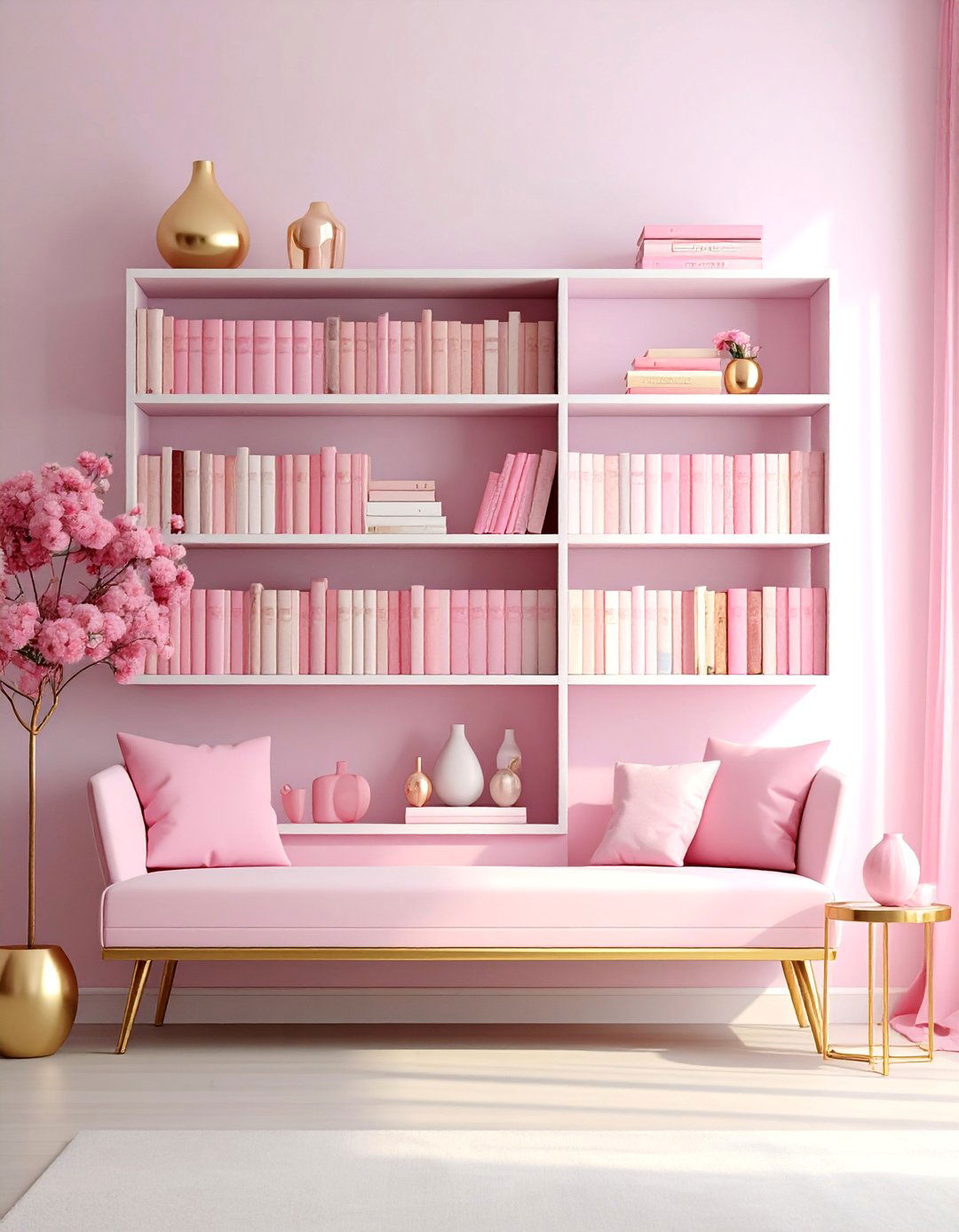 Barbie Bookshelf Styled with Pink Spines - 25 Barbie Room Ideas for a Dreamy and Fun Space